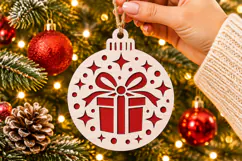 New Year Gift Ornament SVG, Laser Cut Present and Star Baubl Product Image 2