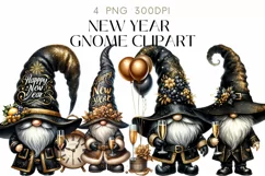 New Year Gnomes Clipart Watercolor PNG Product Image 1