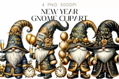 New Year Gnomes Clipart Watercolor PNG Product Image 1