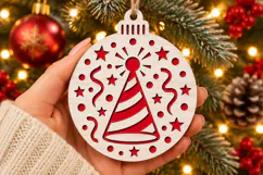 New Year Party Hat Ornament SVG, Laser Cut Bauble Stars Product Image 1