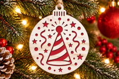 New Year Party Hat Ornament SVG, Laser Cut Bauble Stars Product Image 2