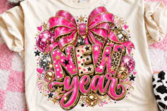 New Year Pink Bow, Leopard & Disco Ball Glam Party PNG Product Image 1