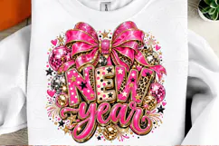 New Year Pink Bow, Leopard & Disco Ball Glam Party PNG Product Image 2