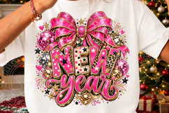 New Year Pink Bow, Leopard & Disco Ball Glam Party PNG Product Image 3