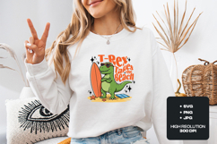 T-Rex Takes the Beach SVG - Funny Dinosaur Surfing PNG Product Image 1