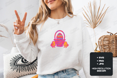 Retro Easter Basket SVG - Pink and Orange Chick PNG Product Image 2