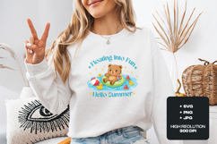 Hello Summer SVG - Cute Bear Floating Into Fun Pool Cut File Product Image 2