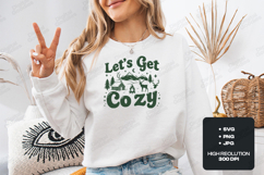 Retro Let's Get Cozy Christmas Cabin Mountain Scene SVG Product Image 1