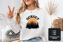 Retro Sunset Pine Forest SVG - Nature Adventure Cut File Product Image 1