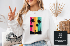 Retro Tropical Beach Sunset SVG - Palm Trees Summer PNG Product Image 2