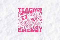 Teacher Energy SVG - Retro Pink School Supply Doodle File Product Image 1
