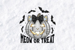 Meow or Treat SVG - Glitter Silver Cat Pumpkin Halloween Art Product Image 1