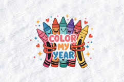 Color My Year SVG - Kawaii Crayon Teacher Back to School Cut Product Image 2
