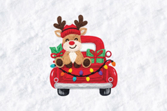 Reindeer in Red Truck SVG | Vintage Christmas Lights Art Product Image 1