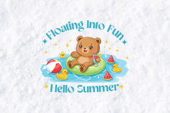 Hello Summer SVG - Cute Bear Floating Into Fun Pool Cut File Product Image 1
