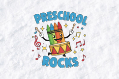 Preschool Rocks SVG - Kawaii Crayon Drummer School File Product Image 1