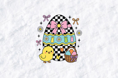 Checkered Easter Egg SVG with Cute Chick and Coquette Bows Product Image 1