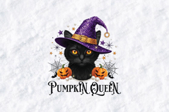 Pumpkin Queen SVG - Retro Halloween Black Cat Witch Cut File Product Image 1