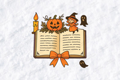 Halloween Open Book SVG - Retro Witch &amp; Ghost Book Cut File Product Image 1