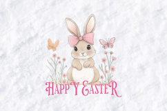 Happy Easter Bunny Illustration - Watercolor Floral Rabbit Product Image 1