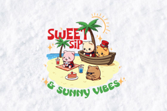 Sweet Sip Sunny Vibes Kawaii Beach Art - Summer Animal PNG Product Image 2