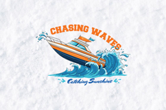Chasing Waves Catching Sunshine Retro Speedboat Summer PNG Product Image 2