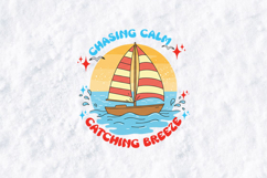Chasing Calm Catching Breeze Sailboat Retro Summer Sunset Product Image 1