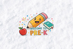 Welcome To Pre-K SVG - Kawaii Pencil and Apple Cut File Product Image 1