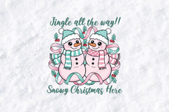 Cute Pink Christmas Snowmen Clipart - Jingle All The Way Product Image 1