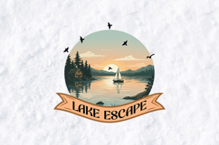 Lake Escape Sunset SVG - Retro Cabin &amp; Sailboat Sublimation Product Image 1