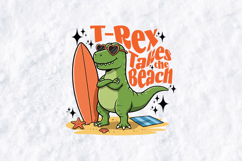 T-Rex Takes the Beach SVG - Funny Dinosaur Surfing PNG Product Image 2