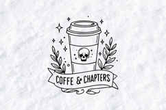 Coffe &amp; Chapters SVG - Gothic Coffee Skull Bookish Cut File Product Image 1
