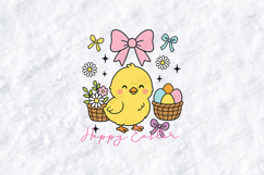 Cute Happy Easter Chick SVG - Coquette Bow Easter Sweatshirt Product Image 1