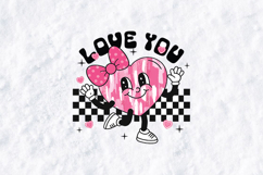 Love You Retro Heart Mascot SVG - Pink Groovy Valentine PNG Product Image 3