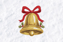 Christmas Bell Embroidery SVG | Golden Holly Ribbon Art Product Image 1