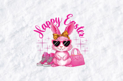 Preppy Pink Easter Bunny SVG - Pink Sunglasses &amp; Cheetah Bow Product Image 1