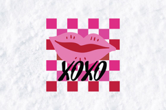 XOXO Pink Lips SVG - Retro Checkered Valentine Lips PNG Product Image 2