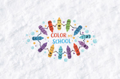 Color My School SVG - Cute Crayon Circle Back to School Cut Product Image 1
