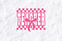 Teacher SVG - Pink Checkered Coquette Bow School Cut File Product Image 1