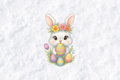 Cute Easter Bunny PNG - Watercolor Rabbit with Floral Eggs Product Image 1