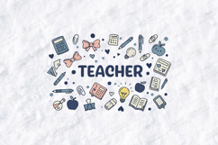 Teacher SVG - Hand Drawn Classroom Stationery Icon Pattern Product Image 1