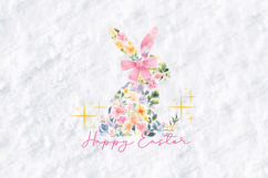 Watercolor Floral Bunny SVG - Pink Bow Easter Rabbit Design Product Image 1