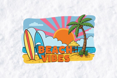 Beach Vibes SVG - Retro Surfboard Tropical Sunset Art Product Image 2