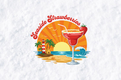 Seaside Strawberries Retro Beach Cocktail Drink Clipart Product Image 2