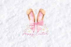 Watercolor Happy Easter Bunny Ears - Pink Bow Coquette SVG Product Image 1