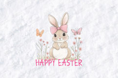 Happy Easter Bunny PNG - Cute Floral Rabbit Watercolor Clipa Product Image 1