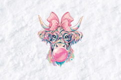 Highland Cow Bubblegum PNG - Colorful Watercolor Heifer Subl Product Image 1