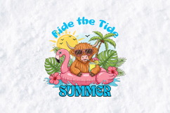 Highland Cow Summer Sublimation Design, Ride the Tide PNG Product Image 1