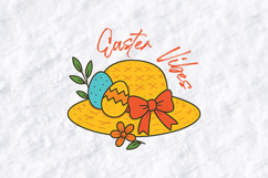 Easter Vibes SVG - Straw Hat with Flowers &amp; Eggs Sublimation Product Image 1