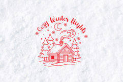 Cozy Winter Nights Log Cabin SVG Christmas Illustration Product Image 2